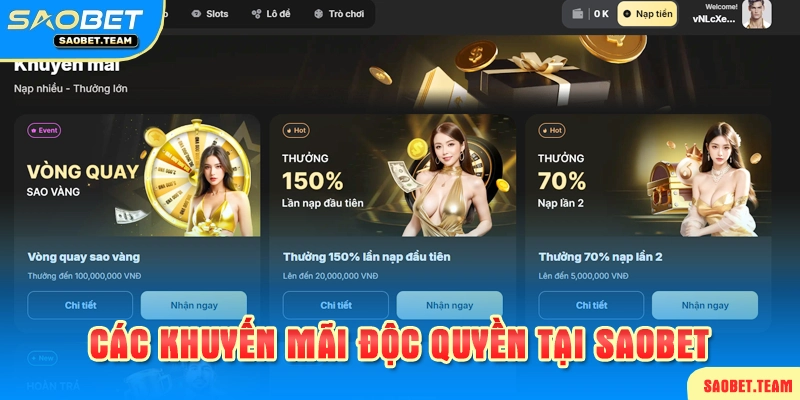 Các khuyến mãi độc quyền chỉ có tại Saobet